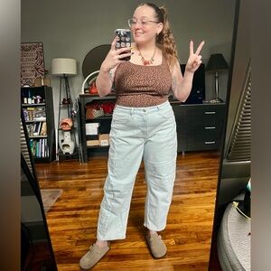 Light Blue High-Waisted Barrel Ankle Jeans